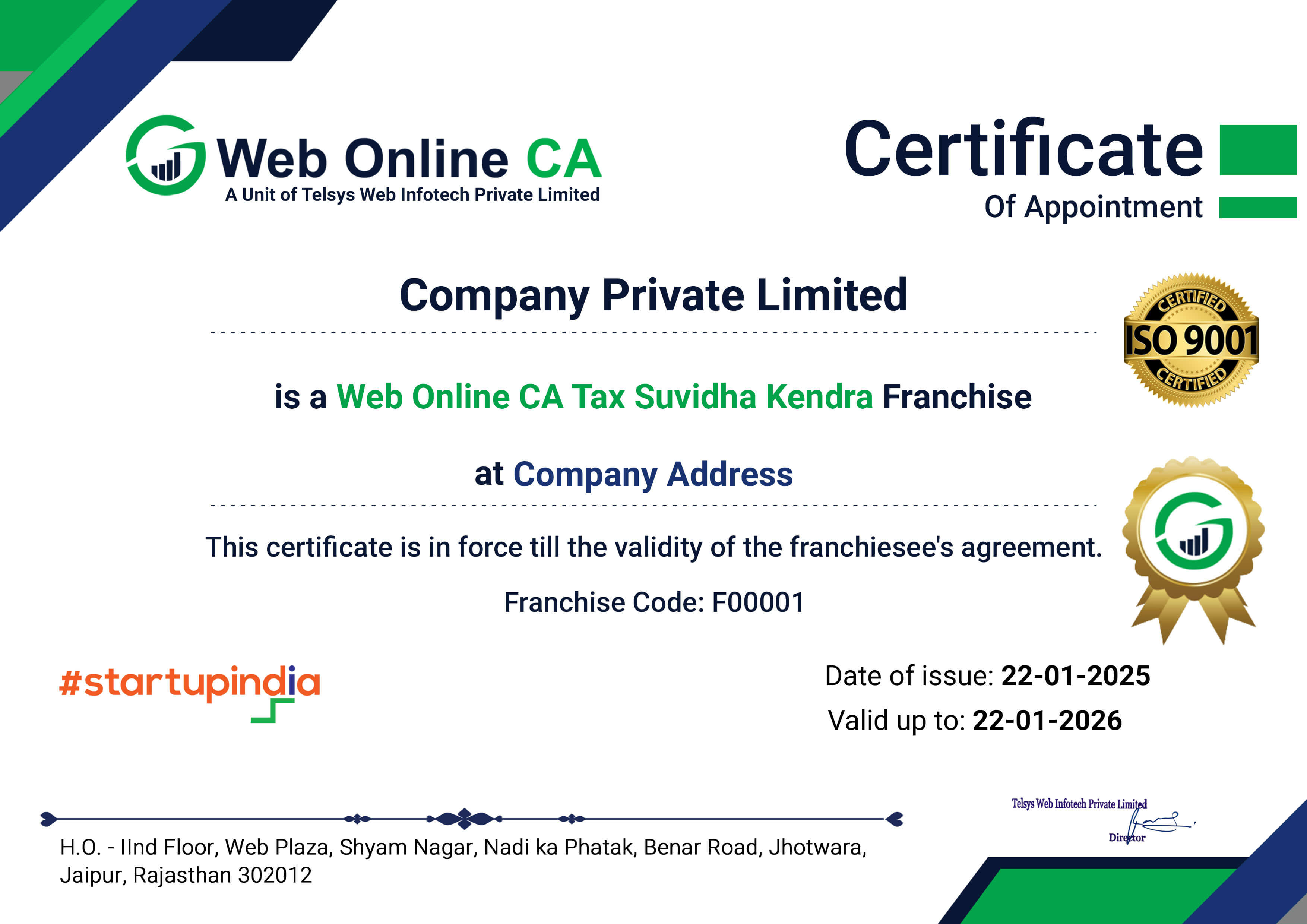 Franchise certificate